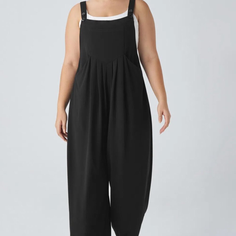 Adjustable Strap Button Multiple Pockets Plicated Waffle Casual Overalls